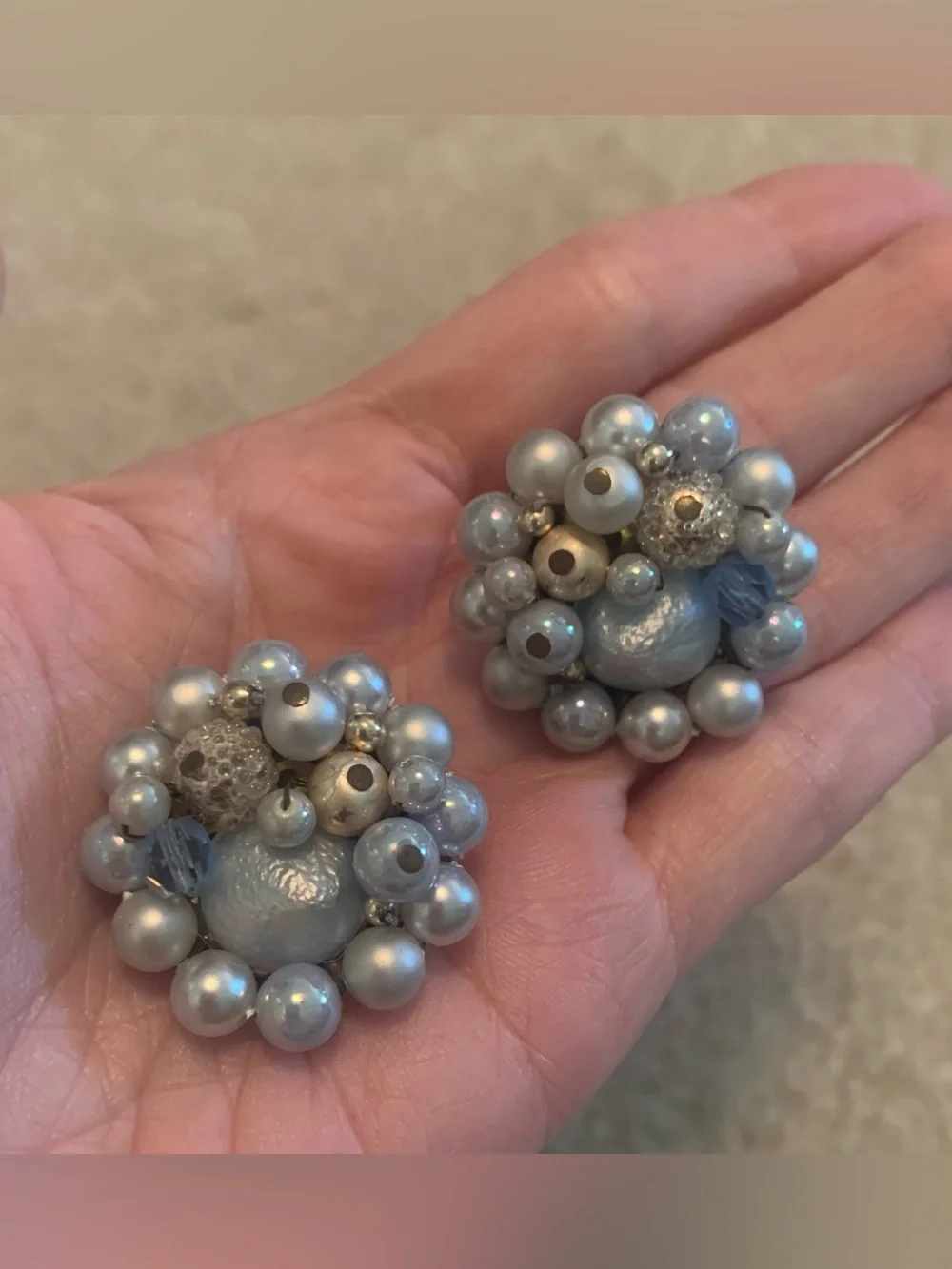 Lot of 5 1960s Vintage Bead Cluster Clip-On Earrings Faux Pearl Costume Jewelry